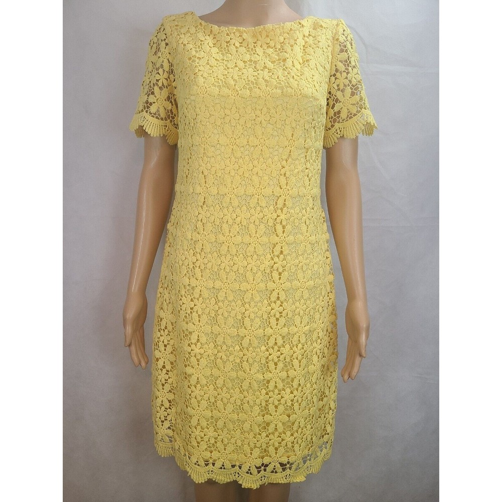 J Howard Women's (6) Yellow Lace Sheath Short Sleeve Dress